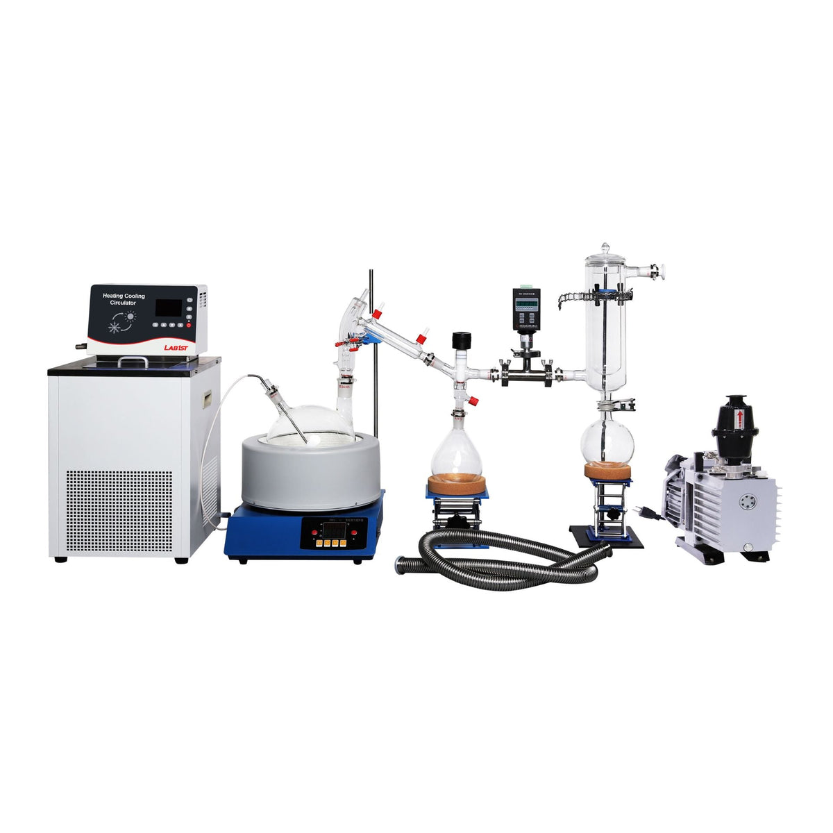 2L Short Path Distillation Kit with Vacuum Pump, Heating Mantle, Cooling Heating Circulator