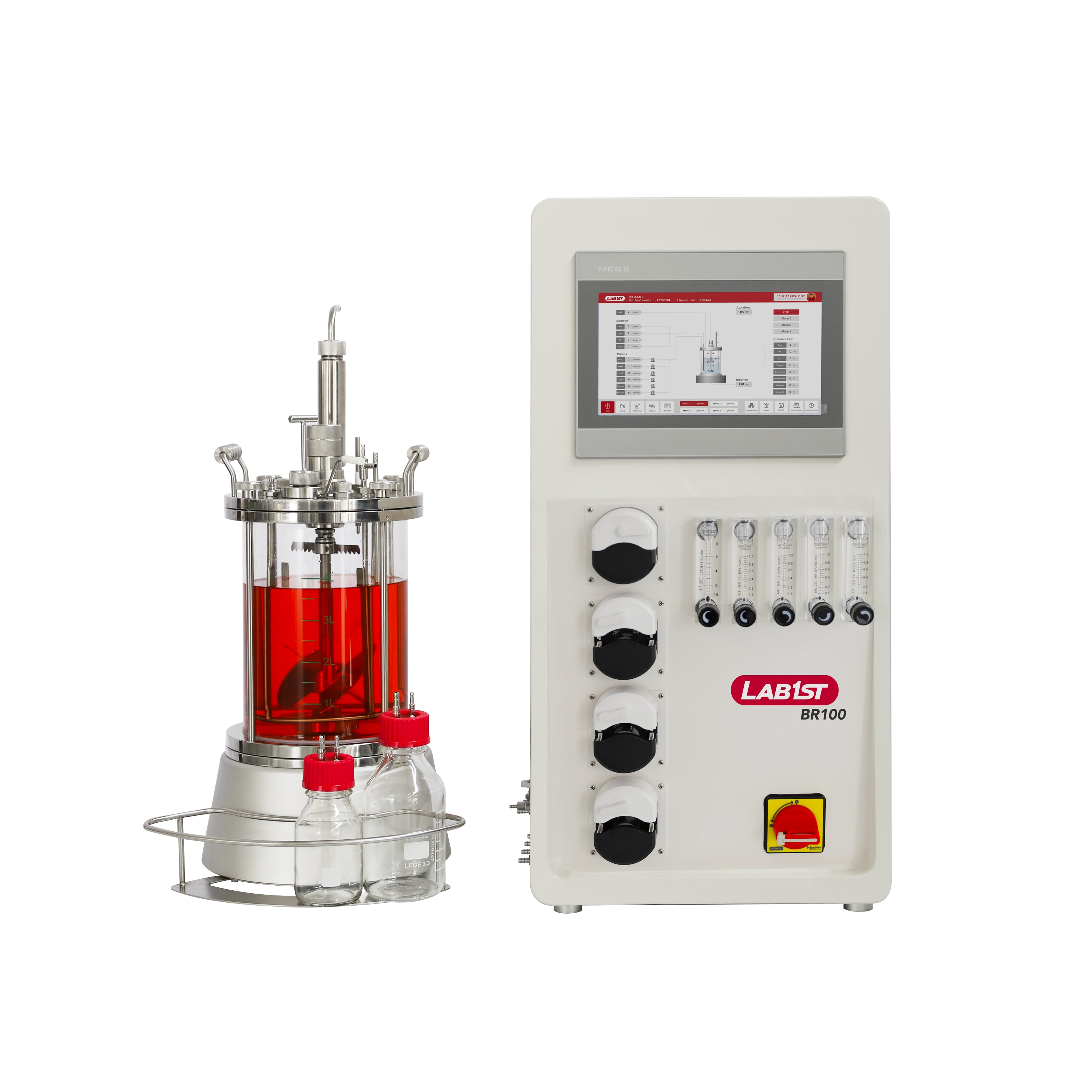 2L Benchtop Bioreactor For Cell Culture With 4 Gas Inlets BR100-C1 ...