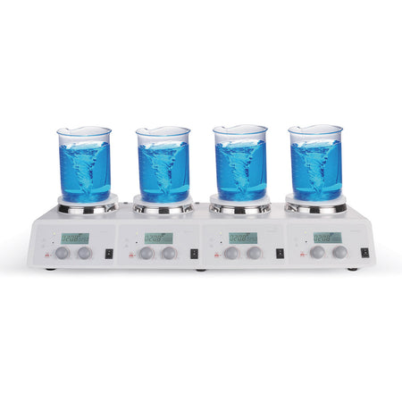 4-Channel LCD Digital Hotplate Magnetic Stirrer Stainless Steel with Ceramic Coated Hotplate Max Temp. 340°C