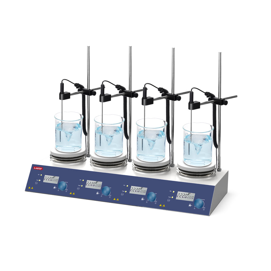 4-Channel LCD Digital Hotplate Magnetic Stirrer Stainless Steel with Ceramic Coated Hotplate Max Temp. 340°C