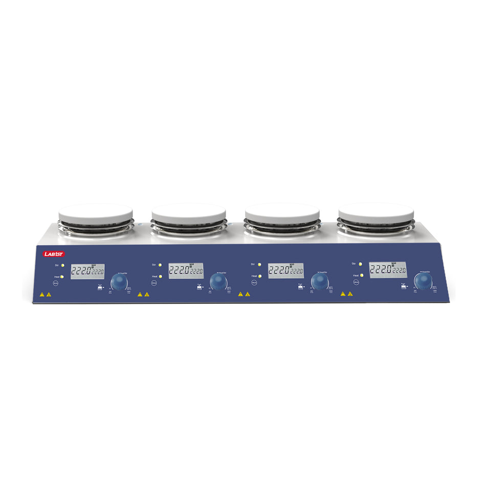 4-Channel LCD Digital Hotplate Magnetic Stirrer Stainless Steel with Ceramic Coated Hotplate Max Temp. 340°C