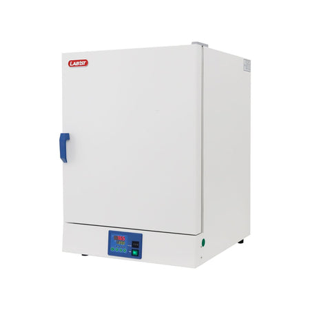 White laboratory incubator with digital display on a white background